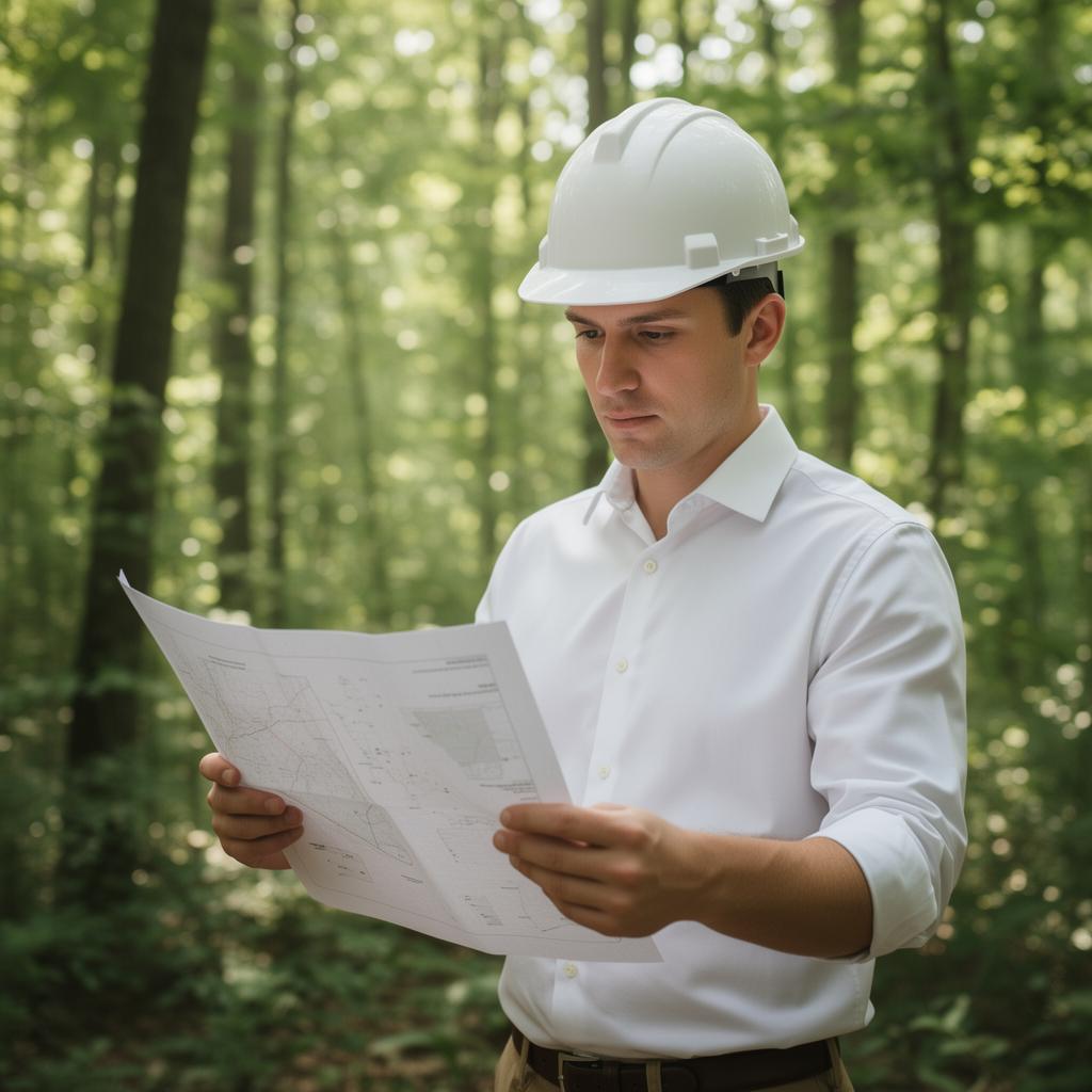 Engenheiro ambiental analisando documentos em campo